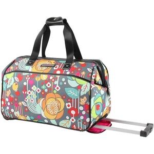 Lily Bloom Floral Rolling Weekender Bag - Gray Multi